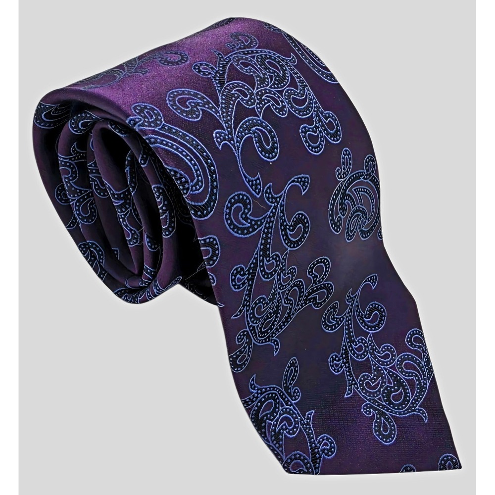 Sean John Men's 100% Silk Tie, Deep Purple and Navy Paisley Design